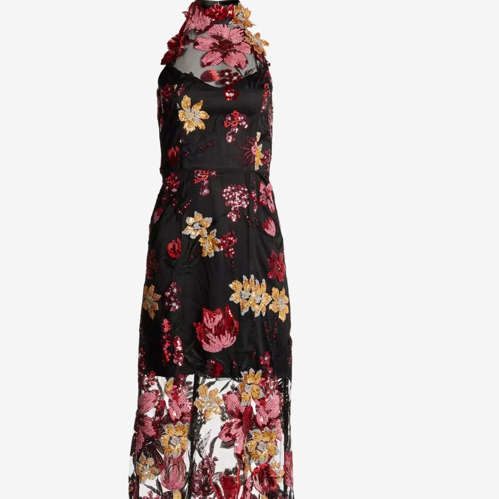 Boston Proper Size Small Sequin Mesh Slit Floral Gown - Picture 2 of 13